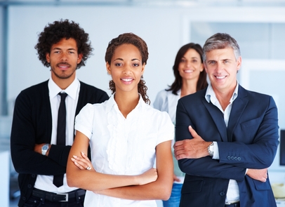 Portrait of a group of a business colleagues with their hands folded
